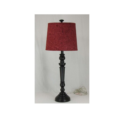Black Spindle Table Lamp with Burgundy Hand Dyed Shade Etsy