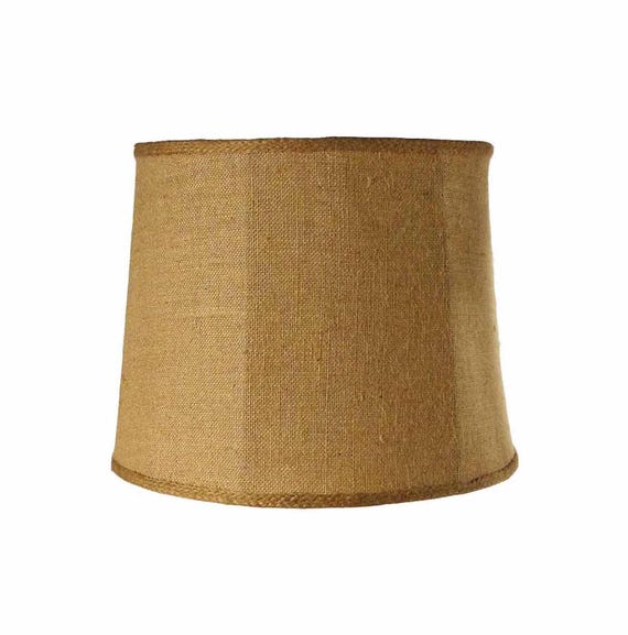 Natural Burlap Drum Lampshade: Farmhouse Style, Braided Trim