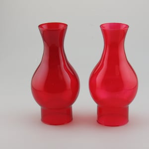 Fluted Ruby Glass Chimney, set of 2