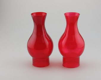 Fluted Ruby Glass Chimney, set of 2