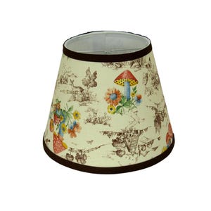 Whimsical Mushroom & Woodland Scene Clip-On Lamp Shade – Cottagecore and Nature-Inspired Lighting