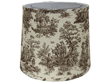 Chestnut Toile Drum Lampshade: Vintage French Country Style