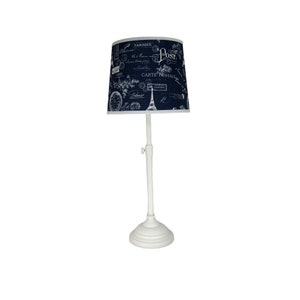 White Adjustable Table Lamp with Paris Themed Lamp Shade