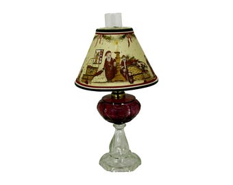 Sweetheart Ruby & Clear Glass Electric Lamp with Paper Santa Chimney Shade