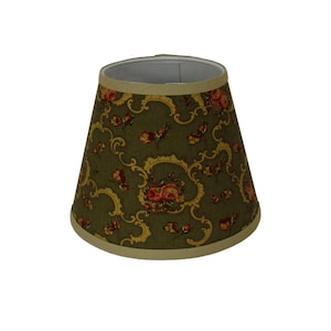 Vintage Floral Clip-On Lamp Shade – Olive Green Scroll Print Lampshade for Traditional or Victorian Décor