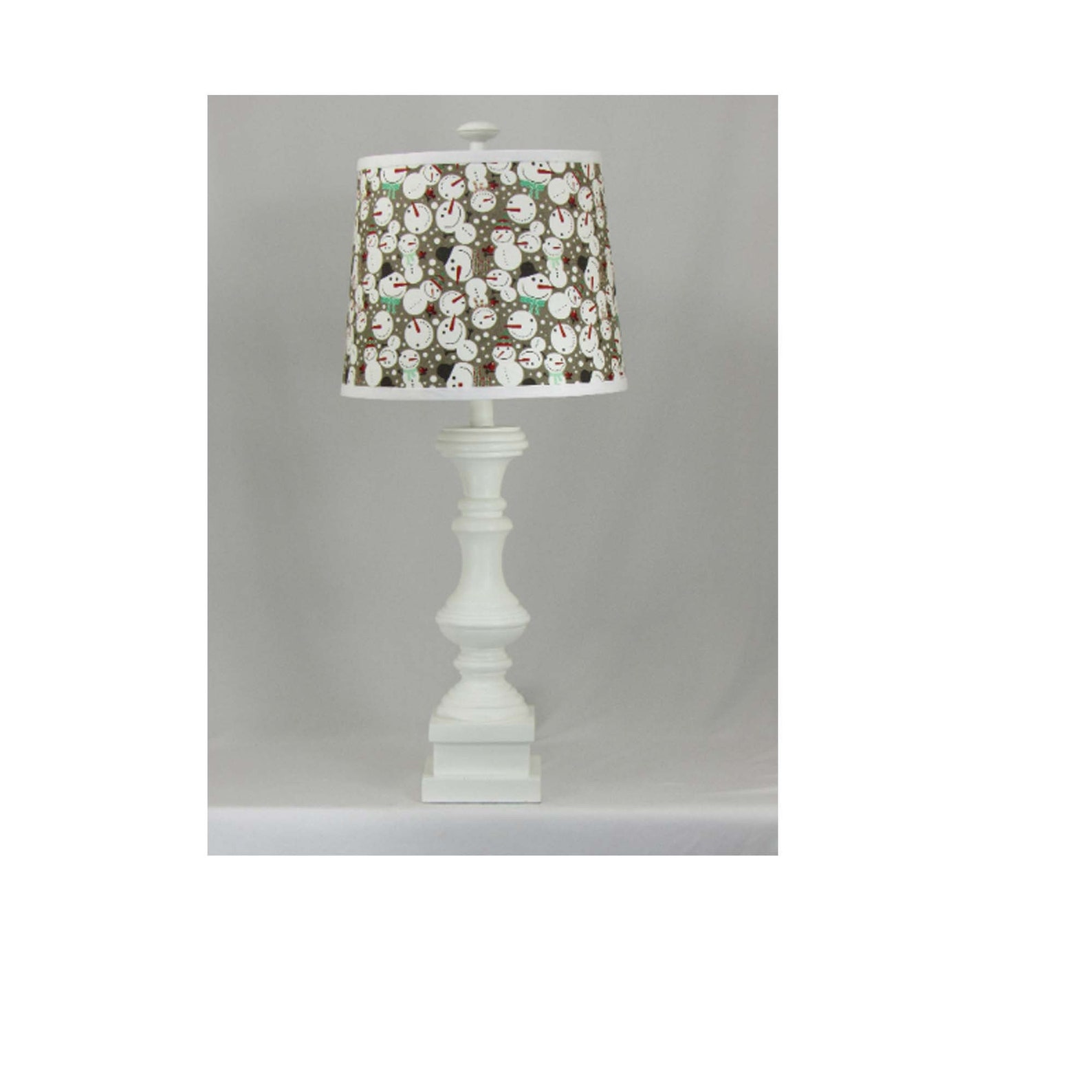 White Spindle Table Lamp With Snowman Shade Etsy