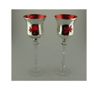 Silver Mercury Glass Leaf Candle holders, Set of 2