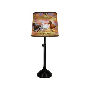 Black Adjustable Table Lamp with Horse Themed Lamp Shade