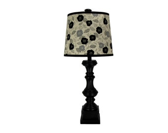 Black Spindle Table Lamp with Floral Print Lamp Shade