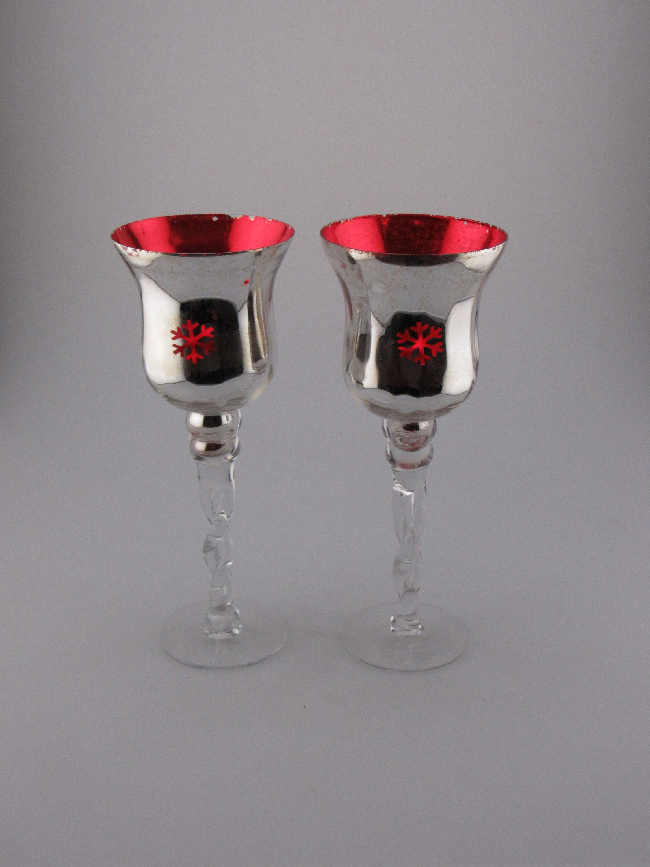 Silver Mercury Glass Snowflake Candle holders, Set of 2