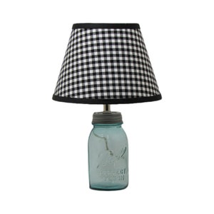 Aqua Quart Mason Jar Lamp with Black and White Buffalo Check Shade