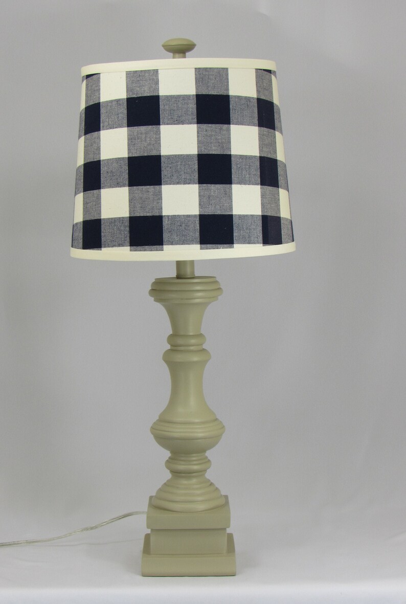 Buttermilk Spindle Table Lamp With Blue and Cream Shade Etsy