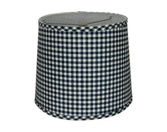 Farmhouse Navy and White Gingham Check Lamp Shade