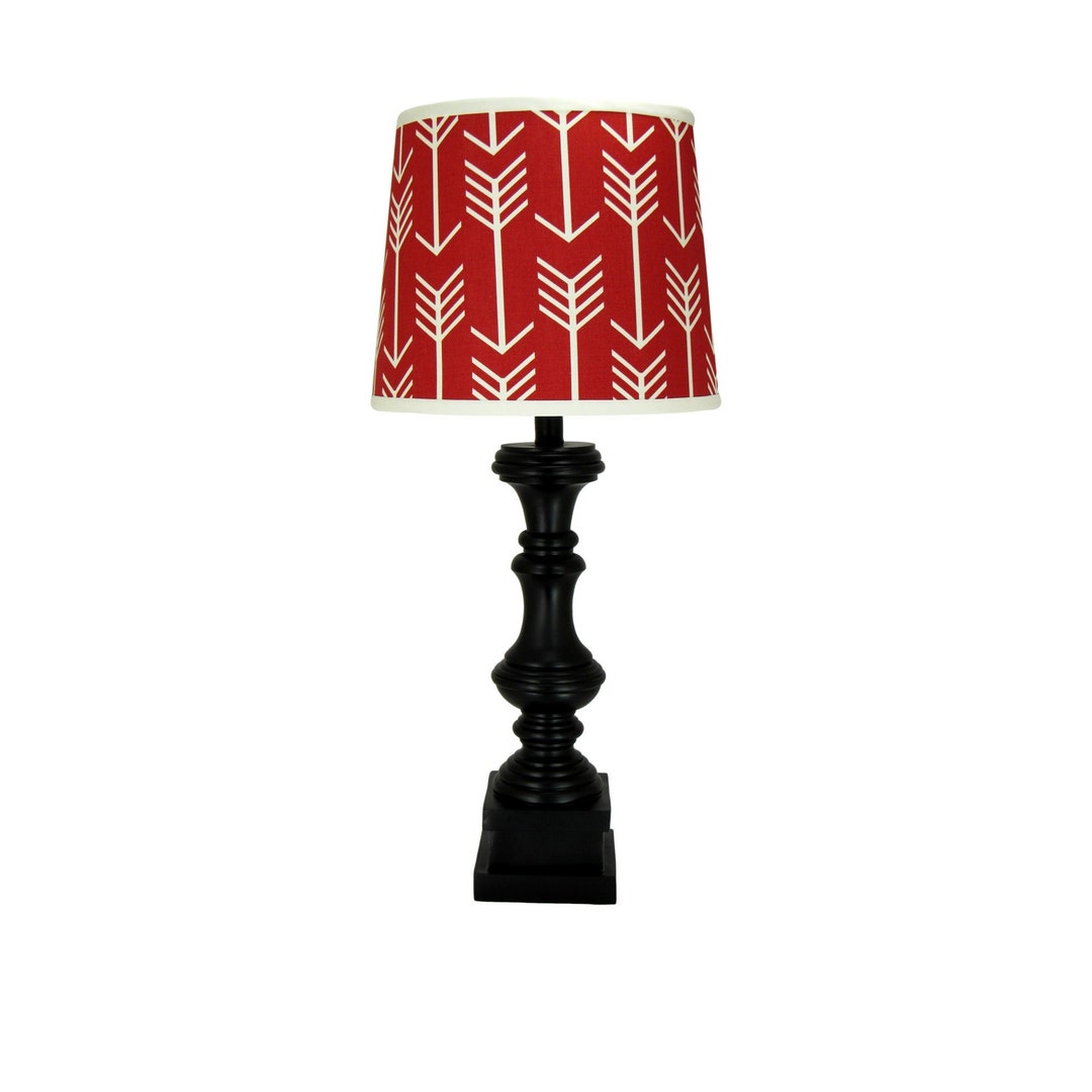 Black Spindle Table Lamp With Arrow Print Lamp Shade Etsy