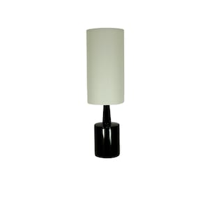 Modern Black Ceramic Table Lamp with Tall White Fabric Shade – Contemporary Accent Lighting