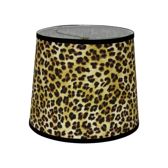 Leopard Print Gold Texture Drum Lamp Shade - 11" Top X 11" Bottom X 9" High, Linen Fabric, For Floor & Table Lamps