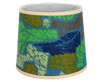 Mid-Century Blue & Green Leaf Drum Lampshade