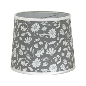 White Floral Print on Gray Lamp Shade