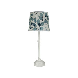 White Adjustable Table Lamp with Blue Floral Print Lamp Shade