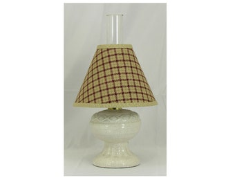 White Stoneware Accent lamp with Plaid Lamp Shade