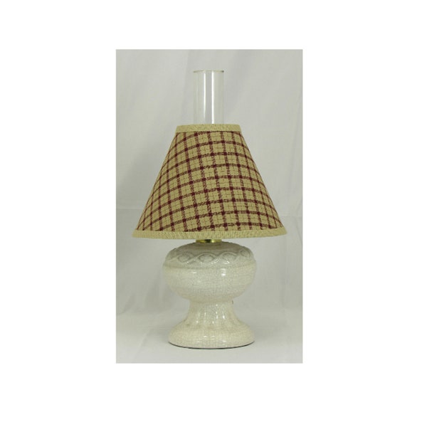 White Stoneware Accent lamp with Plaid Lamp Shade