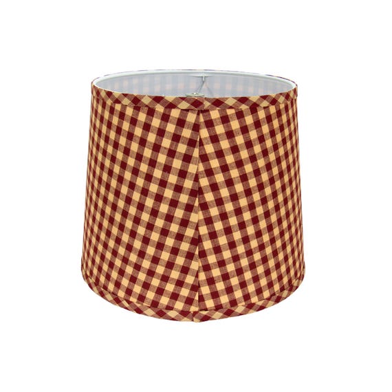 赤と黄褐色のギンガムチェックのドラムランプシェード – スパイダー