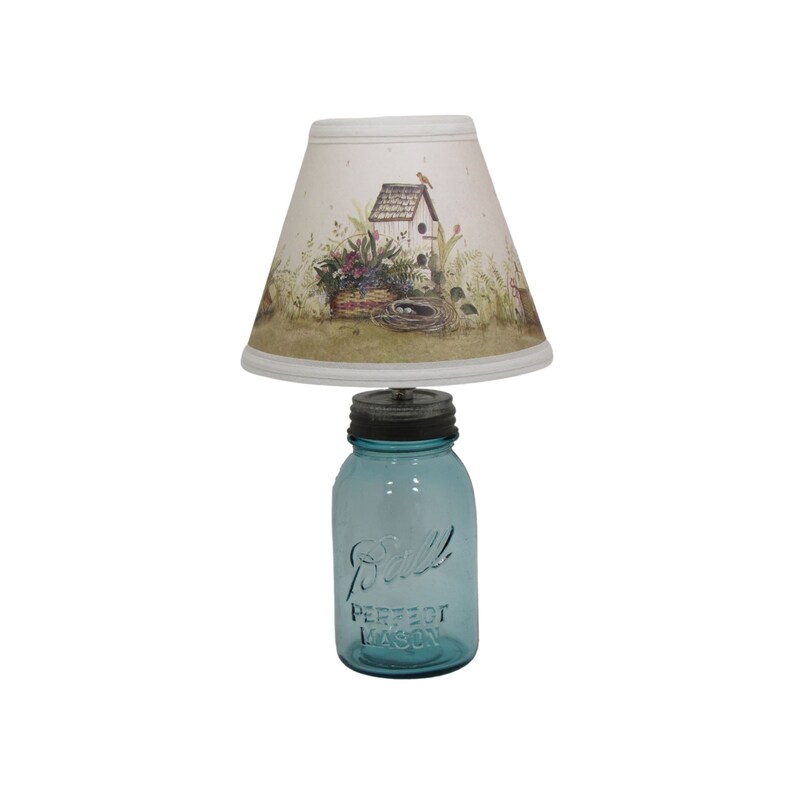 Aqua Quart Mason Jar With Birdhouse Paper Clip-on Lamp Shade - Etsy
