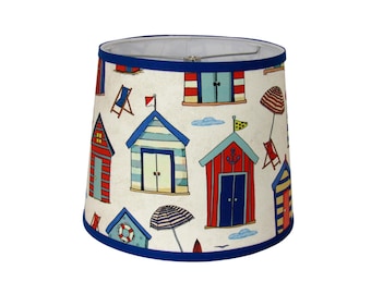 Coastal Beach Hut Drum Lamp Shade: Nautical Seaside Decor