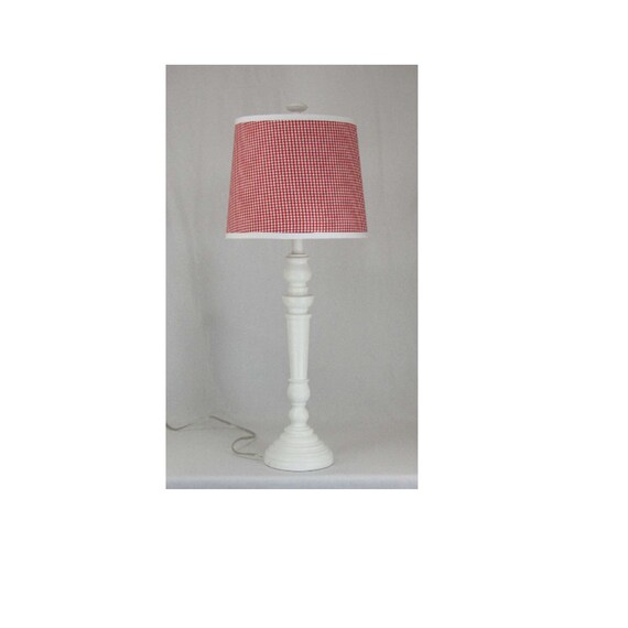 White Spindle Table Lamp With Red and White Check Shade Etsy