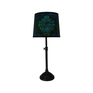 Black Adjustable Table Lamp with Mid-Century Floral Print Lamp Shade