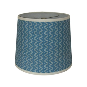 Blue Zigzag Floral Drum Lamp Shade – Soft Geometric Print with Spider Washer Fitting for Table or Floor Lamps