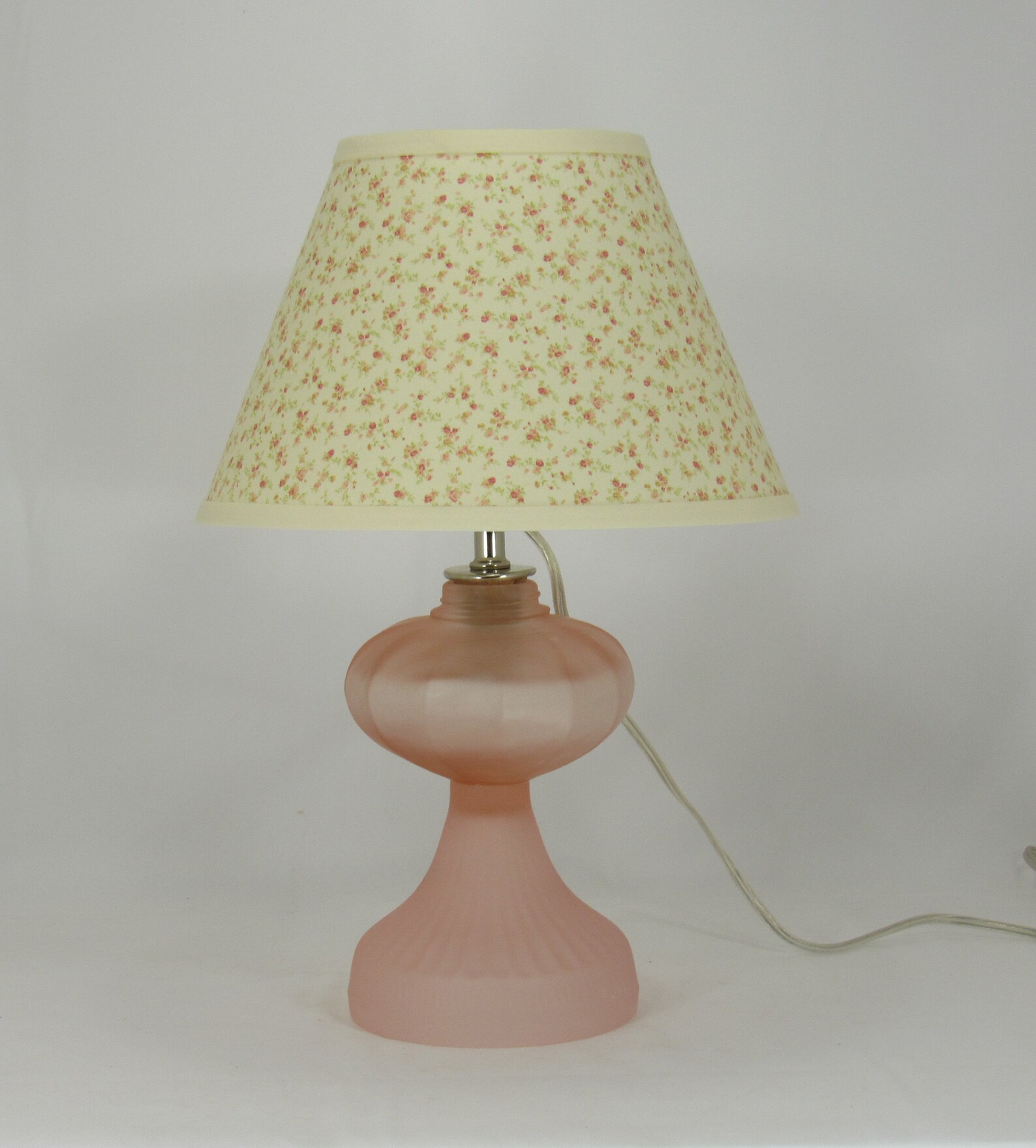 Pink Frosted Glass Lamp With Floral Print Lamp Shade Etsy