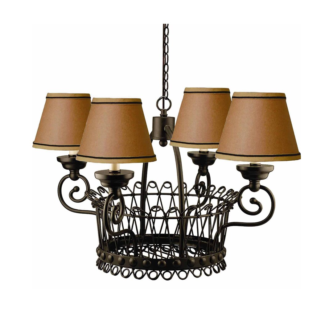 Black Wire Basket Chandelier With Kraft Paper Lamp Shades Etsy