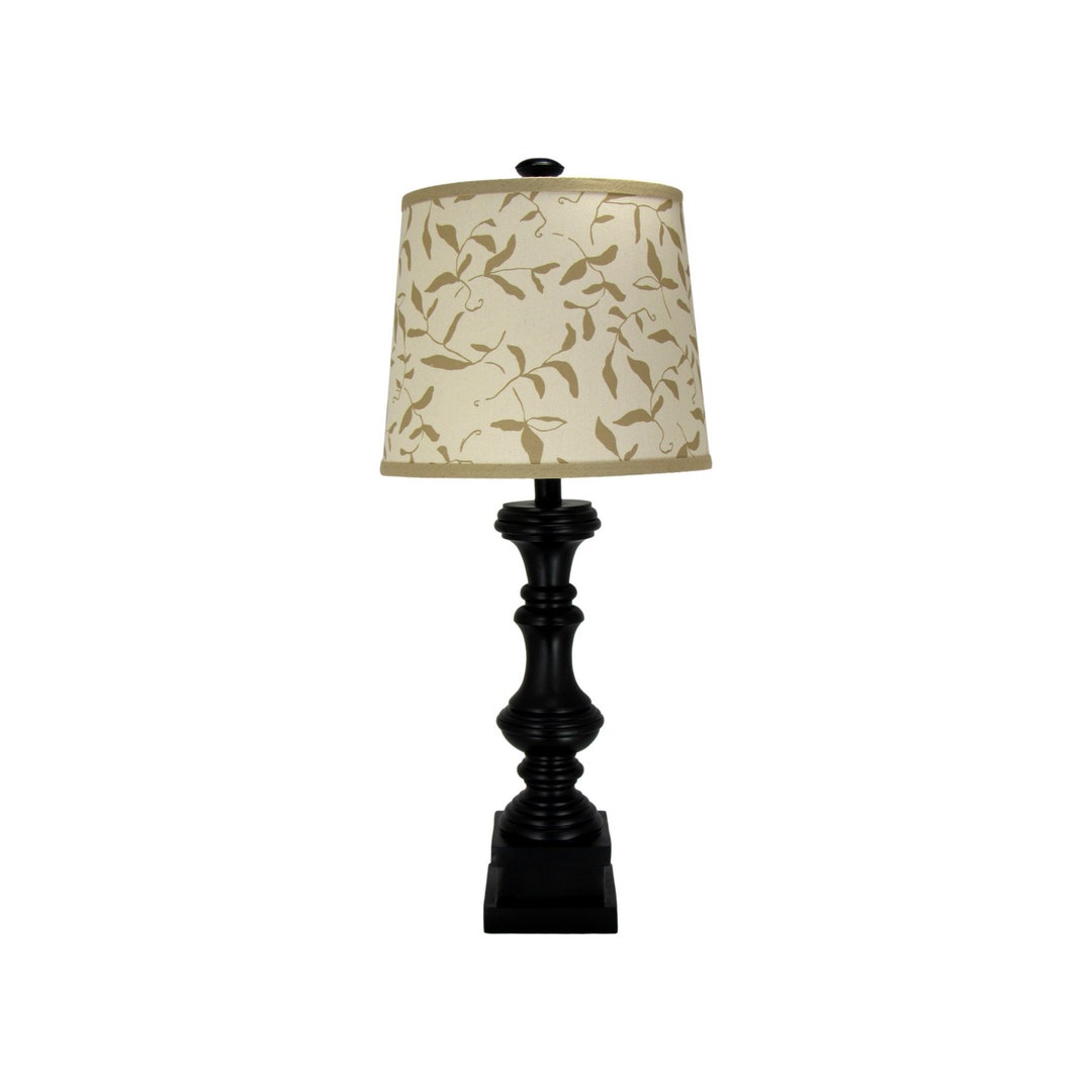 Black Destressed Spindle Table Lamp With Floral Print Lamp Shade Etsy