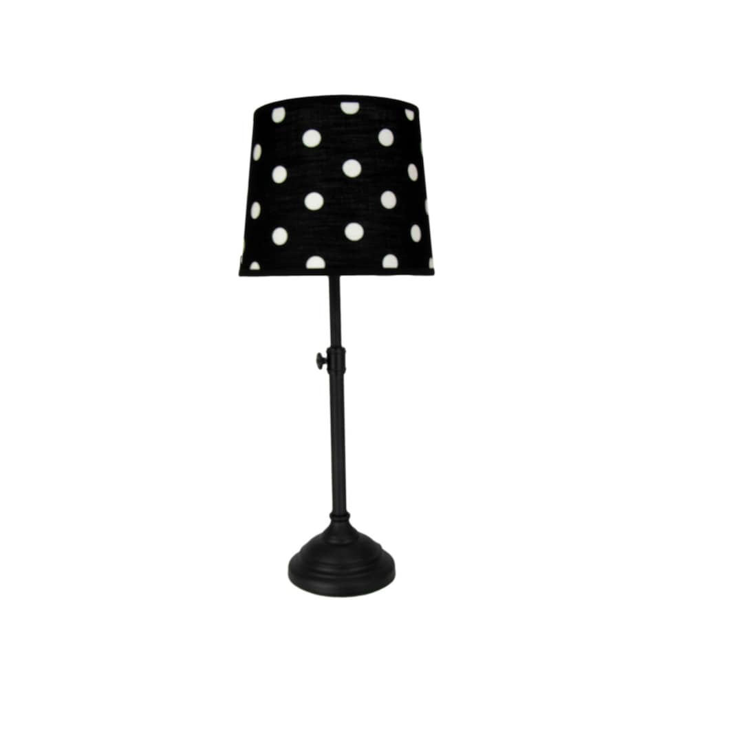 Black Adjustable Table Lamp With White Polka Dot Print Lamp Shade Etsy