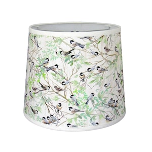 Chickadee Bird Lampshade – Nature Print Drum Shade for Table or Floor Lamp, Woodland Décor