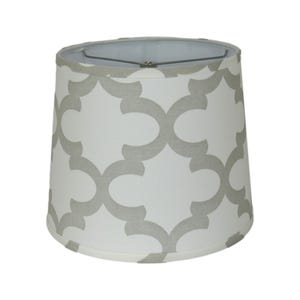 Modern Quatrefoil Drum Lamp Shade – Neutral Gray and White Pattern with Spider Washer Fitting for Table or Floor Lamps