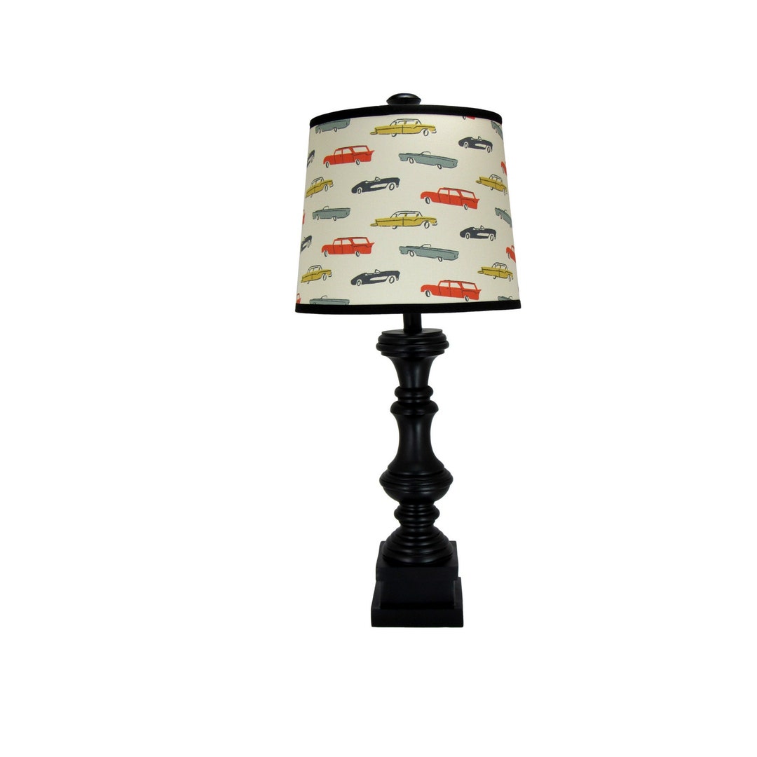 Black Spindle Table Lamp With Car Themed Lamp Shade Etsy