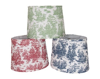 Elegant Toile Oval Lamp Shade with Spider Fitter – Red, Navy, and Sage