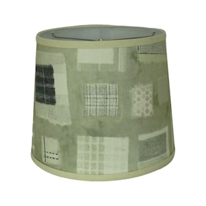 Modern Patchwork Drum Lamp Shade – Soft Neutral Gray Geometric Fabric with Spider Washer Fitting for Table or Floor Lamps