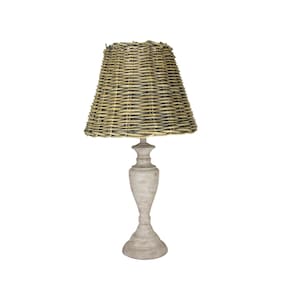 White Washed Metal Table Lamp with Woven Rattan Shade