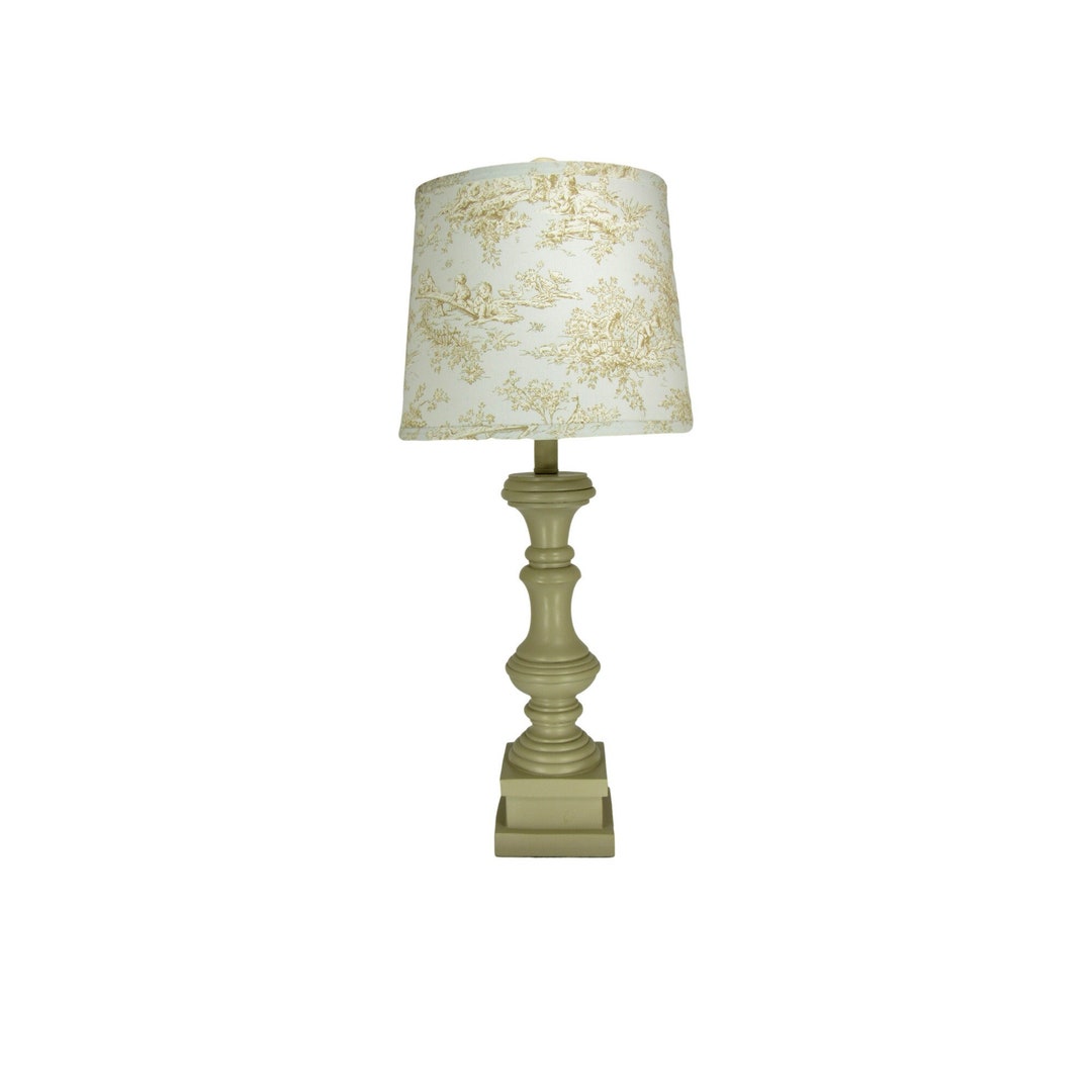Buttermilk Spindle Table Lamp With Blue Toile Lamp Shade Etsy