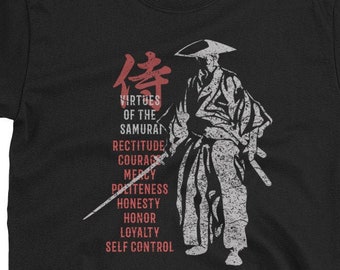 Samurai Virtues T-shirt, Ronin, Iaido Kenjutsu Kendo Katori Shinto