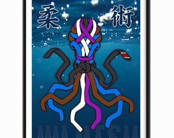 Jiu Jitsu Belt Octopus Art Print: BJJ Gym Decor