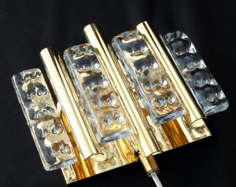 Zwei Messing Wandlampen von Carl Fagerlund für Lyfa & Orrefors Glas, 1960er Skandinavischer Vintage Mid Century Modern