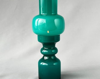 Swedish Cased Glass Candle Holder Turquoise Mid-Century Modern Design Swedish Cased Glass Candle Holder: Turquoise Mid-Century Modern Design