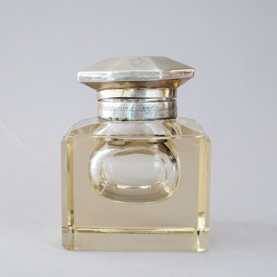 BIG Amber Colored Crystal Inkwell/silver Lid/1919 Art Deco/swedish ...