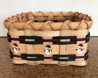 Hand-Painted Snowman Basket: Holiday Napkin Holder