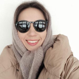 Hand - knitted Mohair Headscarf in Grey Beige, Black kerchief knitted, headscarf wool, mohair acsessories