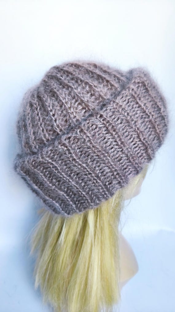 Hand Knit Mohair Beanie: Heathered Mink, Soft Winter Hat - Etsy display picture 3